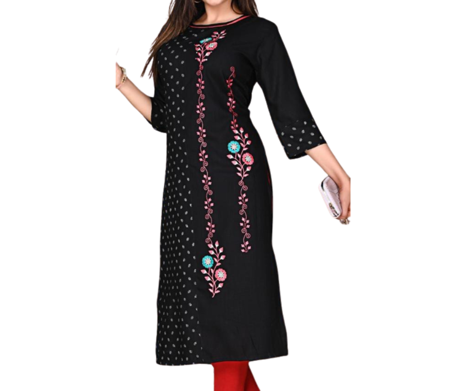 Embroidered and Printed Pure Cotton Black Kurti and Red Leggings, Pink  Graphs – Buy Women's Clothing & Accessories Online